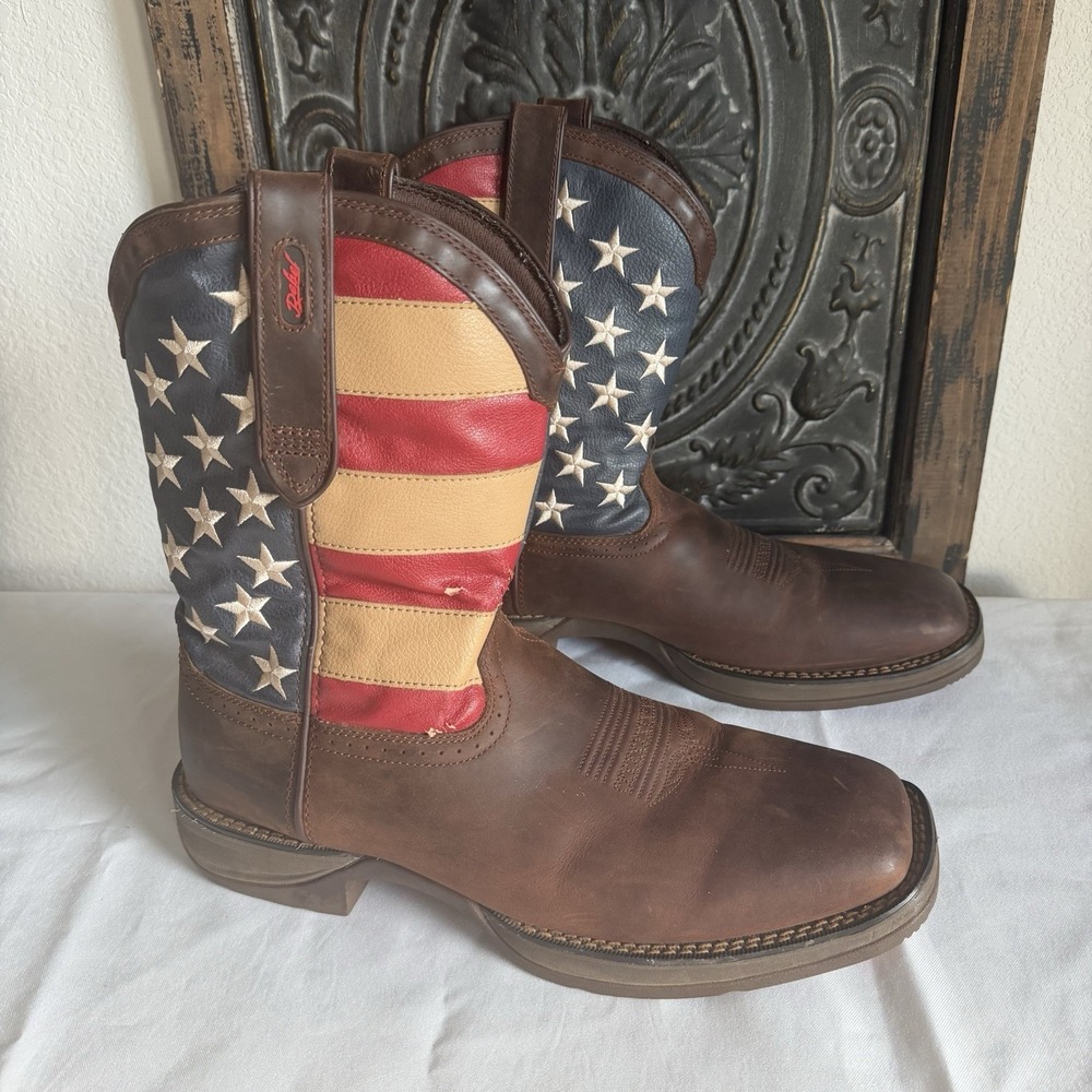 Durango Rebel Western Square Toe Leather Boot Patriotic USA Flag Mens 13 D